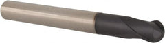 Accupro - 1/2" Diam, 1/2" LOC, 2 Flute Solid Carbide Ball End Mill - TiAlN Finish, Single End, 4-1/4" OAL, 1/2" Shank Diam, Spiral Flute - Americas Industrial Supply