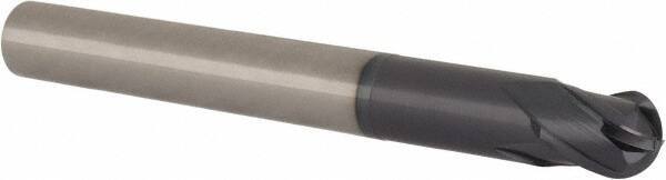Accupro - 5/8" Diam, 5/8" LOC, 4 Flute Solid Carbide Ball End Mill - TiAlN Finish, Single End, 5-1/2" OAL, 5/8" Shank Diam, Spiral Flute - Americas Industrial Supply