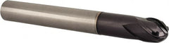Accupro - 1/2" Diam, 1/2" LOC, 4 Flute Solid Carbide Ball End Mill - TiAlN Finish, Single End, 4-1/4" OAL, 1/2" Shank Diam, Spiral Flute - Americas Industrial Supply
