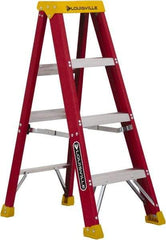 Louisville - 3 Steps, 4' High, Type IA Rating, Fiberglass Step Ladder - 300 Lb Capacity, 18-13/16" Base Width - Americas Industrial Supply