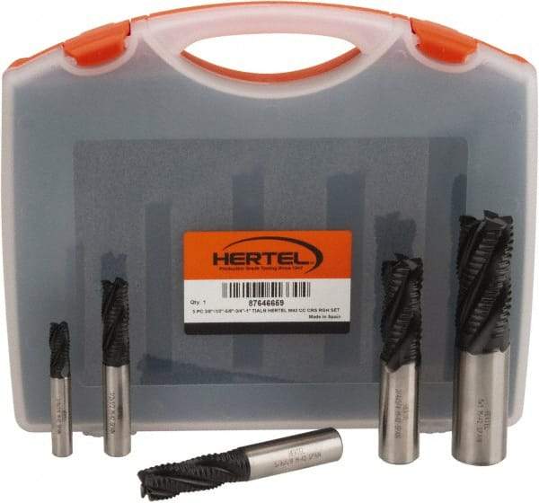 Hertel - 3/8 to 1", 4 Flute Roughing Square End Mill Set - TiAlN Coating, Cobalt, Single End, Center Cutting - Americas Industrial Supply