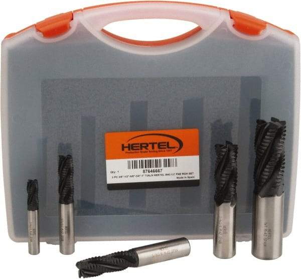 Hertel - 3/8 to 1", 4 Flute Roughing Square End Mill Set - TiAlN Coating, Cobalt, Single End, Center Cutting - Americas Industrial Supply