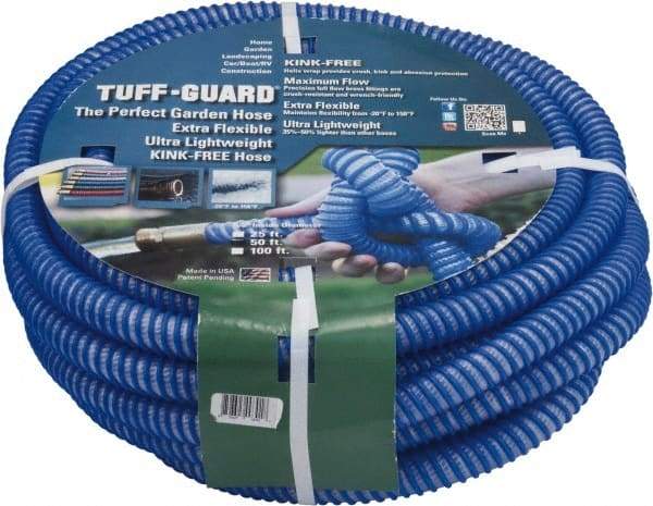 JGB Enterprises - 50' Long Garden Hose - 5/8" Diam, 5/8" GHT, Polypropylene, 100 psi, Hot Water Compatible, All Season, Blue - Americas Industrial Supply