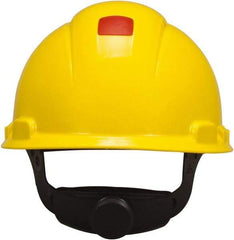3M - ANSI Type I, Class C Rated, 4-Point, Ratchet Adjustment Hard Hat - Size 6-1/2 to 8, Yellow, Standard Brim, Vented - Americas Industrial Supply