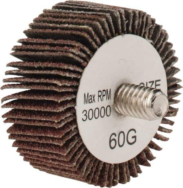 Tru-Maxx - 1-3/8" Diam x 5/8" Face Width, Medium Aluminum Oxide Coated Mounted Flap Wheel - 1/4-20 Threaded Mount, 60 Grit, 30,000 Max RPM - Americas Industrial Supply