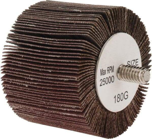 Tru-Maxx - 2" Diam x 1-1/2" Face Width, Fine Aluminum Oxide Coated Mounted Flap Wheel - 1/4-20 Threaded Mount, 180 Grit, 25,000 Max RPM - Americas Industrial Supply