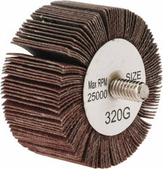 Tru-Maxx - 2" Diam x 1" Face Width, Extra Fine Aluminum Oxide Coated Mounted Flap Wheel - 1/4-20 Threaded Mount, 320 Grit, 25,000 Max RPM - Americas Industrial Supply