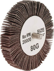 Tru-Maxx - 3" Diam x 1/2" Face Width, Medium Aluminum Oxide Coated Mounted Flap Wheel - 1/4-20 Threaded Mount, 80 Grit, 20,000 Max RPM - Americas Industrial Supply