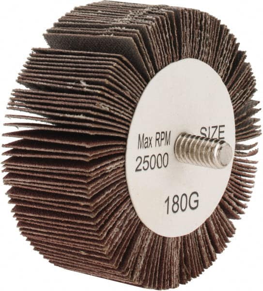 Tru-Maxx - 2-1/2" Diam x 1" Face Width, Very Fine Aluminum Oxide Coated Mounted Flap Wheel - 1/4-20 Threaded Mount, 180 Grit, 25,000 Max RPM - Americas Industrial Supply