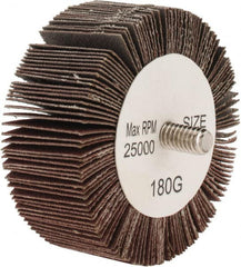 Tru-Maxx - 2-1/2" Diam x 1" Face Width, Very Fine Aluminum Oxide Coated Mounted Flap Wheel - 1/4-20 Threaded Mount, 180 Grit, 25,000 Max RPM - Americas Industrial Supply
