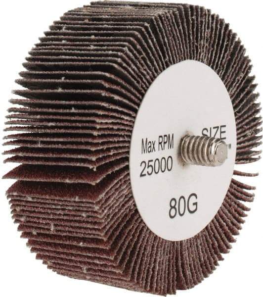 Tru-Maxx - 2-1/2" Diam x 1" Face Width, Medium Aluminum Oxide Coated Mounted Flap Wheel - 1/4-20 Threaded Mount, 80 Grit, 25,000 Max RPM - Americas Industrial Supply