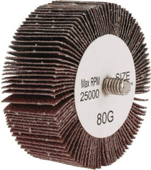Tru-Maxx - 2-1/2" Diam x 1" Face Width, Medium Aluminum Oxide Coated Mounted Flap Wheel - 1/4-20 Threaded Mount, 80 Grit, 25,000 Max RPM - Americas Industrial Supply