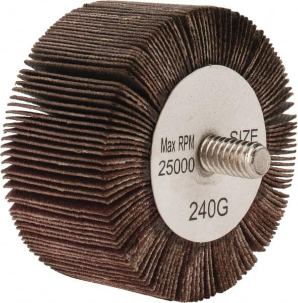Tru-Maxx - 2" Diam x 1" Face Width, Very Fine Aluminum Oxide Coated Mounted Flap Wheel - 1/4-20 Threaded Mount, 240 Grit, 25,000 Max RPM - Americas Industrial Supply