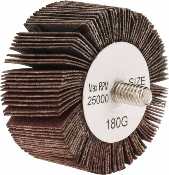 Tru-Maxx - 2" Diam x 1" Face Width, Very Fine Aluminum Oxide Coated Mounted Flap Wheel - 1/4-20 Threaded Mount, 180 Grit, 25,000 Max RPM - Americas Industrial Supply