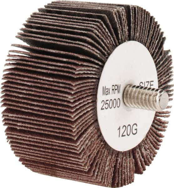 Tru-Maxx - 2" Diam x 1" Face Width, Fine Aluminum Oxide Coated Mounted Flap Wheel - 1/4-20 Threaded Mount, 120 Grit, 25,000 Max RPM - Americas Industrial Supply