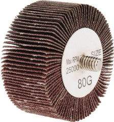 Tru-Maxx - 2" Diam x 1" Face Width, Medium Aluminum Oxide Coated Mounted Flap Wheel - 1/4-20 Threaded Mount, 80 Grit, 25,000 Max RPM - Americas Industrial Supply