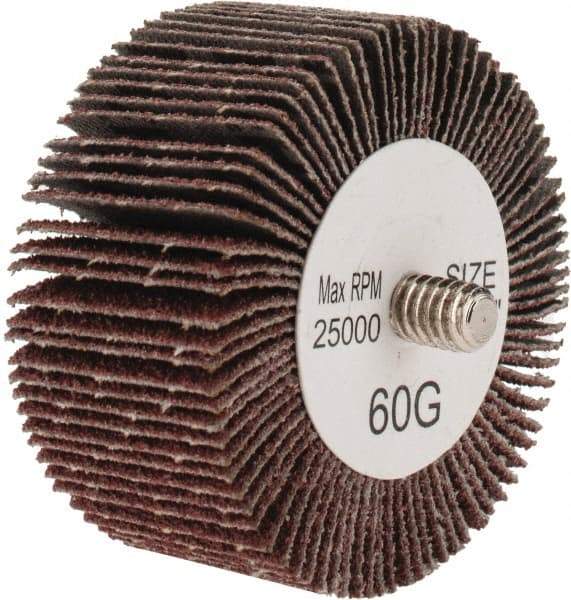 Tru-Maxx - 2" Diam x 1" Face Width, Medium Aluminum Oxide Coated Mounted Flap Wheel - 1/4-20 Threaded Mount, 60 Grit, 25,000 Max RPM - Americas Industrial Supply