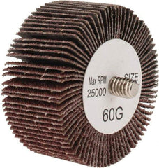 Tru-Maxx - 2" Diam x 1" Face Width, Medium Aluminum Oxide Coated Mounted Flap Wheel - 1/4-20 Threaded Mount, 60 Grit, 25,000 Max RPM - Americas Industrial Supply