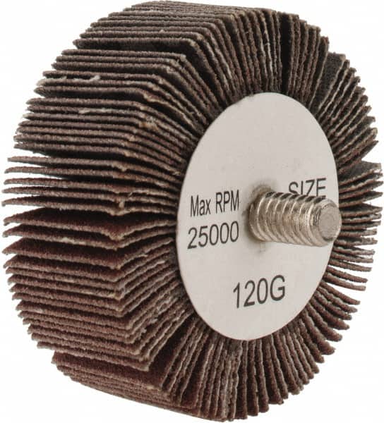 Tru-Maxx - 2" Diam x 3/4" Face Width, Fine Aluminum Oxide Coated Mounted Flap Wheel - 1/4-20 Threaded Mount, 120 Grit, 25,000 Max RPM - Americas Industrial Supply