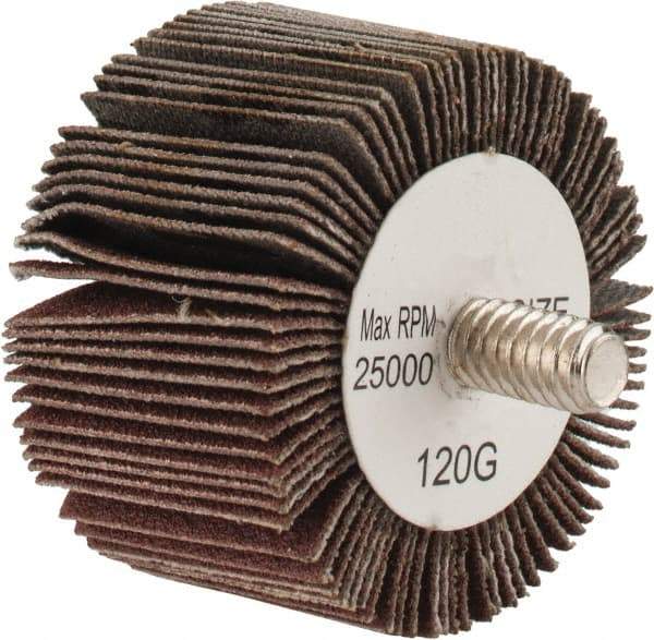 Tru-Maxx - 1-5/8" Diam x 1" Face Width, Fine Aluminum Oxide Coated Mounted Flap Wheel - 1/4-20 Threaded Mount, 120 Grit, 25,000 Max RPM - Americas Industrial Supply