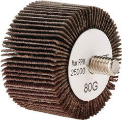 Tru-Maxx - 1-5/8" Diam x 1" Face Width, Medium Aluminum Oxide Coated Mounted Flap Wheel - 1/4-20 Threaded Mount, 80 Grit, 25,000 Max RPM - Americas Industrial Supply