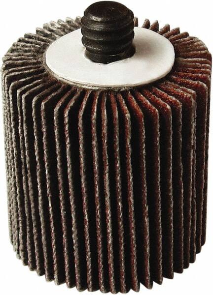 Tru-Maxx - 2-1/2" Diam x 1/2" Face Width, Fine Aluminum Oxide Coated Mounted Flap Wheel - 1/4-20 Threaded Mount, 120 Grit, 25,000 Max RPM - Americas Industrial Supply
