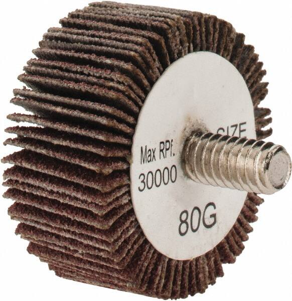 Tru-Maxx - 1-3/8" Diam x 5/8" Face Width, Medium Aluminum Oxide Coated Mounted Flap Wheel - 1/4-20 Threaded Mount, 80 Grit, 30,000 Max RPM - Americas Industrial Supply