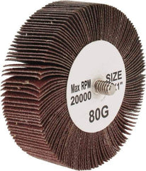 Tru-Maxx - 3" Diam x 1" Face Width, Medium Aluminum Oxide Coated Mounted Flap Wheel - 1/4-20 Threaded Mount, 80 Grit, 20,000 Max RPM - Americas Industrial Supply