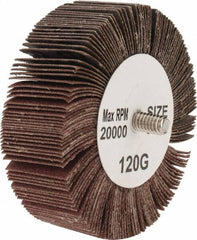 Tru-Maxx - 3" Diam x 1" Face Width, Fine Aluminum Oxide Coated Mounted Flap Wheel - 1/4-20 Threaded Mount, 120 Grit, 20,000 Max RPM - Americas Industrial Supply