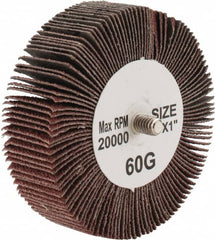 Tru-Maxx - 3" Diam x 1" Face Width, Medium Aluminum Oxide Coated Mounted Flap Wheel - 1/4-20 Threaded Mount, 60 Grit, 20,000 Max RPM - Americas Industrial Supply