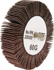 Tru-Maxx - 3" Diam x 3/4" Face Width, Medium Aluminum Oxide Coated Mounted Flap Wheel - 1/4-20 Threaded Mount, 60 Grit, 20,000 Max RPM - Americas Industrial Supply