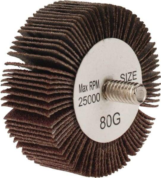 Tru-Maxx - 2" Diam x 3/4" Face Width, Medium Aluminum Oxide Coated Mounted Flap Wheel - 1/4-20 Threaded Mount, 80 Grit, 25,000 Max RPM - Americas Industrial Supply