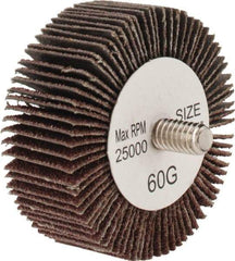 Tru-Maxx - 2" Diam x 3/4" Face Width, Medium Aluminum Oxide Coated Mounted Flap Wheel - 1/4-20 Threaded Mount, 60 Grit, 25,000 Max RPM - Americas Industrial Supply