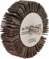 Tru-Maxx - 2" Diam x 1/2" Face Width, Fine Aluminum Oxide Coated Mounted Flap Wheel - 1/4-20 Threaded Mount, 120 Grit, 25,000 Max RPM - Americas Industrial Supply