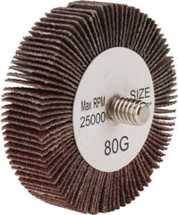 Tru-Maxx - 2" Diam x 1/2" Face Width, Medium Aluminum Oxide Coated Mounted Flap Wheel - 1/4-20 Threaded Mount, 80 Grit, 25,000 Max RPM - Americas Industrial Supply
