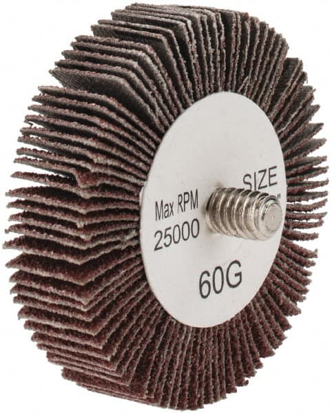 Tru-Maxx - 2" Diam x 1/2" Face Width, Medium Aluminum Oxide Coated Mounted Flap Wheel - 1/4-20 Threaded Mount, 60 Grit, 25,000 Max RPM - Americas Industrial Supply