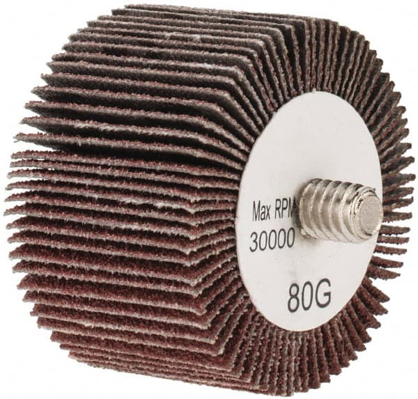 Tru-Maxx - 1-1/2" Diam x 1" Face Width, Medium Aluminum Oxide Coated Mounted Flap Wheel - 1/4-20 Threaded Mount, 80 Grit, 30,000 Max RPM - Americas Industrial Supply