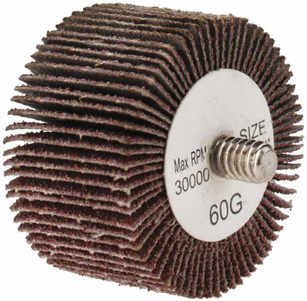 Tru-Maxx - 1-1/2" Diam x 1" Face Width, Medium Aluminum Oxide Coated Mounted Flap Wheel - 1/4-20 Threaded Mount, 60 Grit, 30,000 Max RPM - Americas Industrial Supply