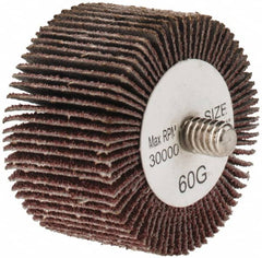 Tru-Maxx - 1-1/2" Diam x 1" Face Width, Medium Aluminum Oxide Coated Mounted Flap Wheel - 1/4-20 Threaded Mount, 60 Grit, 30,000 Max RPM - Americas Industrial Supply