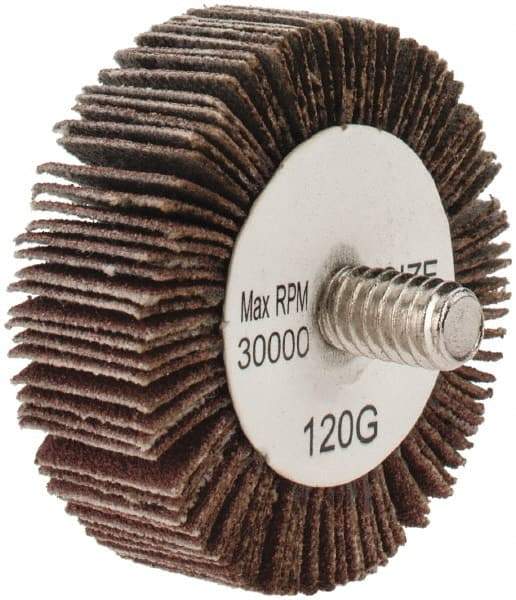 Tru-Maxx - 1-1/2" Diam x 1/2" Face Width, Fine Aluminum Oxide Coated Mounted Flap Wheel - 1/4-20 Threaded Mount, 120 Grit, 30,000 Max RPM - Americas Industrial Supply