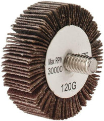 Tru-Maxx - 1-1/2" Diam x 1/2" Face Width, Fine Aluminum Oxide Coated Mounted Flap Wheel - 1/4-20 Threaded Mount, 120 Grit, 30,000 Max RPM - Americas Industrial Supply