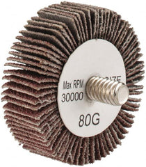 Tru-Maxx - 1-1/2" Diam x 1/2" Face Width, Medium Aluminum Oxide Coated Mounted Flap Wheel - 1/4-20 Threaded Mount, 80 Grit, 30,000 Max RPM - Americas Industrial Supply