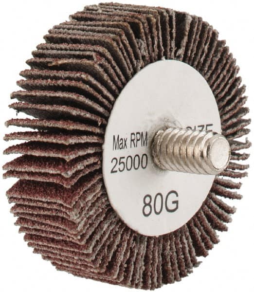 Tru-Maxx - 1-5/8" Diam x 1/2" Face Width, Medium Aluminum Oxide Coated Mounted Flap Wheel - 1/4-20 Threaded Mount, 80 Grit, 25,000 Max RPM - Americas Industrial Supply