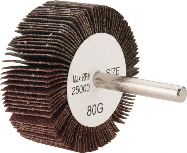 Tru-Maxx - 2-1/2" Diam x 1" Face Width, Medium Aluminum Oxide Coated Mounted Flap Wheel - 1/4" Shank Mount, 80 Grit, 25,000 Max RPM - Americas Industrial Supply