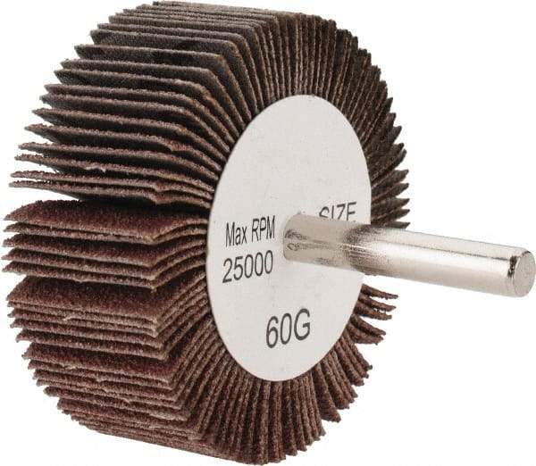 Tru-Maxx - 2-1/2" Diam x 1" Face Width, Medium Aluminum Oxide Coated Mounted Flap Wheel - 1/4" Shank Mount, 60 Grit, 25,000 Max RPM - Americas Industrial Supply