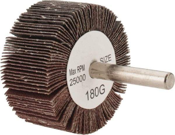 Tru-Maxx - 2" Diam x 1" Face Width, Very Fine Aluminum Oxide Coated Mounted Flap Wheel - 1/4" Shank Mount, 180 Grit, 25,000 Max RPM - Americas Industrial Supply