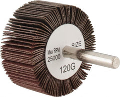 Tru-Maxx - 2" Diam x 1" Face Width, Fine Aluminum Oxide Coated Mounted Flap Wheel - 1/4" Shank Mount, 120 Grit, 25,000 Max RPM - Americas Industrial Supply