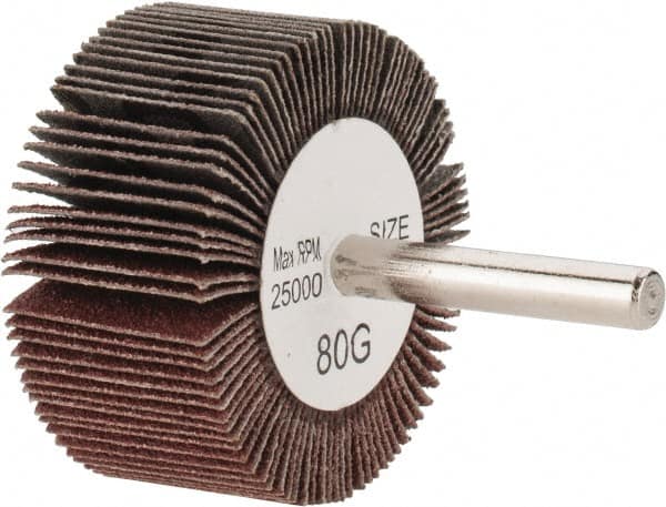 Tru-Maxx - 2" Diam x 1" Face Width, Medium Aluminum Oxide Coated Mounted Flap Wheel - 1/4" Shank Mount, 80 Grit, 25,000 Max RPM - Americas Industrial Supply
