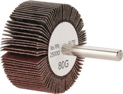 Tru-Maxx - 2" Diam x 1" Face Width, Medium Aluminum Oxide Coated Mounted Flap Wheel - 1/4" Shank Mount, 80 Grit, 25,000 Max RPM - Americas Industrial Supply