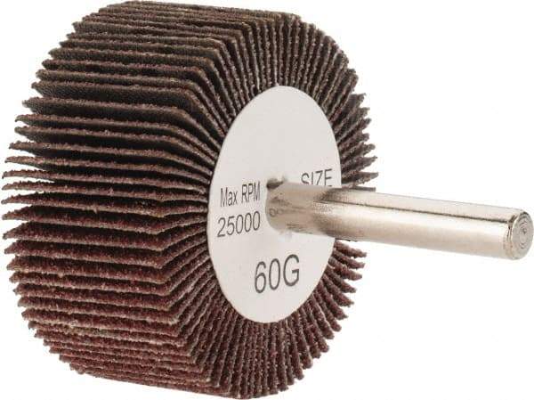 Tru-Maxx - 2" Diam x 1" Face Width, Medium Aluminum Oxide Coated Mounted Flap Wheel - 1/4" Shank Mount, 60 Grit, 25,000 Max RPM - Americas Industrial Supply